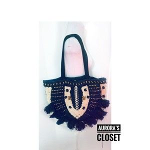 Cleobella Menorca Tote Handwoven Macrame Bag Pom Pom $250